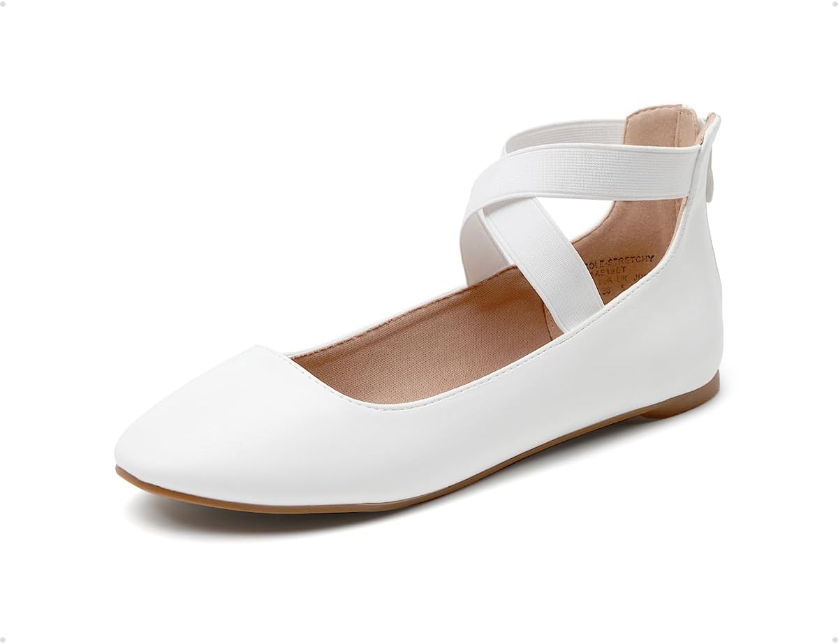 DREAM PAIRS Women's Comfortable Fashion Elastic Ankle Straps Flats Shoes