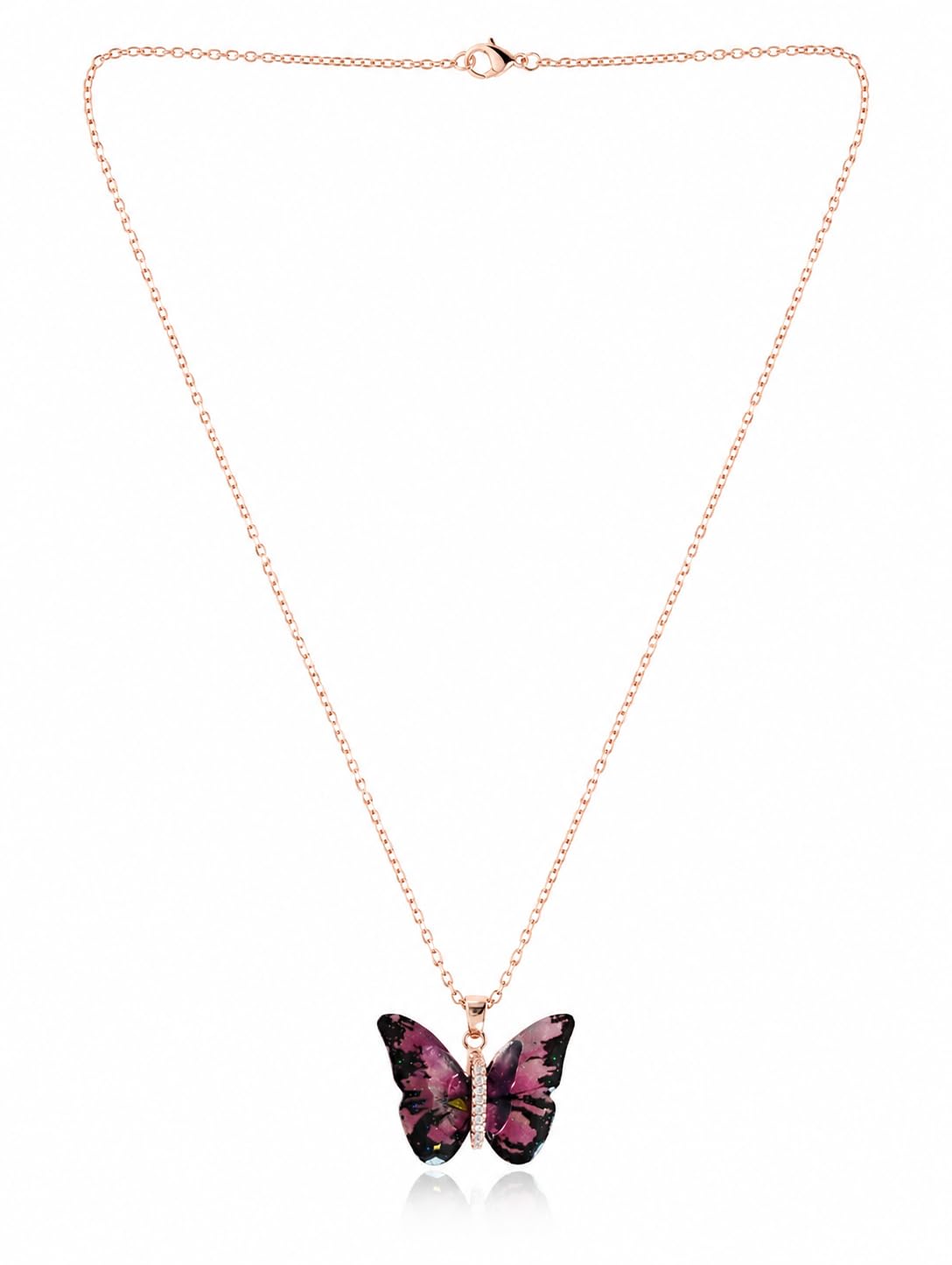 Elegant Purple Butterfly Crystal Pendant Necklace for Women | Rose Gold Tone-image-31