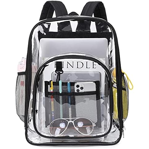 Clear Backpack Men Women Heavy Duty PVC Plastic Transparent School Backpack See Through Bookbags for Teen Girls Boys (Black) Cover