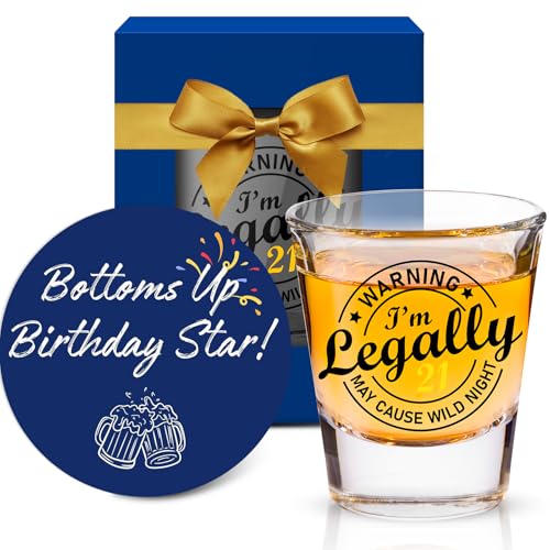 LOVEVOYAGE 21st Birthday Gifts for Him - Legally 21 Shot Glass for Men, Cool Turning 21 Year Old...