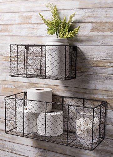 DII Chicken Wire Collection Farmhouse Vintage Wall Baskets, Assorted Basket, Vintage Grey
