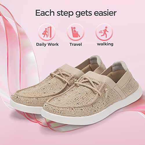 Image of BELOS Women's Rhinestone Lace Up Loafers Shoes Comfortable Slip On Mesh Knit Walking Shoes Fashion Lightweight Sparkly Glitter Sneaker