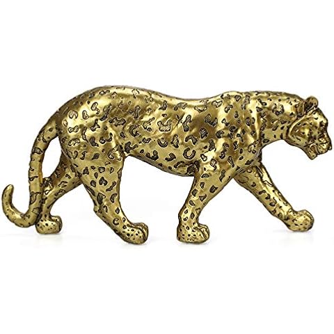 POLYDUKE Modern Polyresin Cheetah Figurine Home Décor Realistic Antique Classical Leopard Statues Living Room Decor Ornament Figures，Gold 7.1" H…… Cover