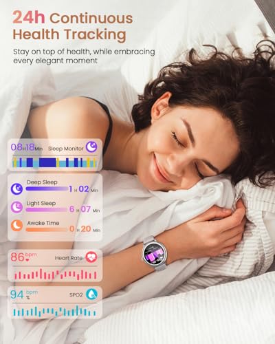 RUXINGX Reloj Inteligente Mujer, Redondo Elegante 1.19" AMOLED Pantalla Táctil, Smartwatch con Llamadas Función Femenina 120+ Deportes Pulsómetro SpO2 Sueño Podómetro Android iOS Regalo Navidad Plata - imagen 5