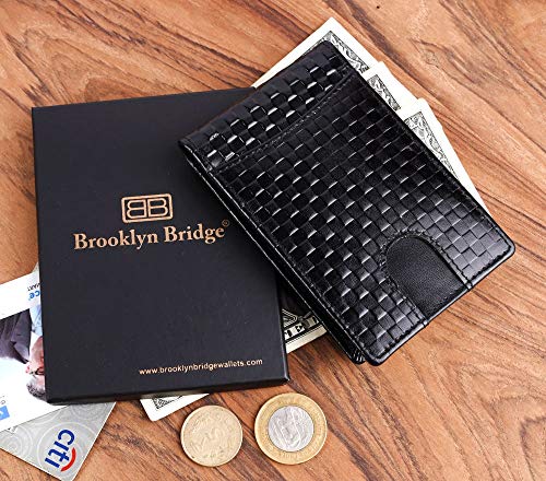 Image of Brooklyn Bridge Genuine Leather Money Clip Wallet for Men Chess VT Black - Premium Slim RFID Protected Wallet with Cash Clip & Multiple Card Slots, Stylish Front Pocket Design, Gift for Men