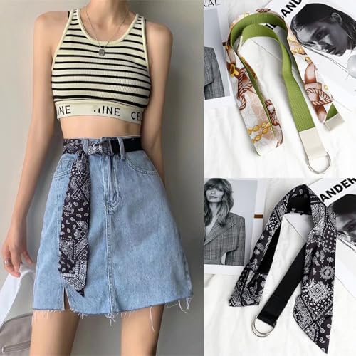 MIUPOO Scarf Belts,Long Skinny Ribbon Belt,Women's Scarf Sash Accessories,Women's Denim Waist Belt,Green and Black Set of 2.4