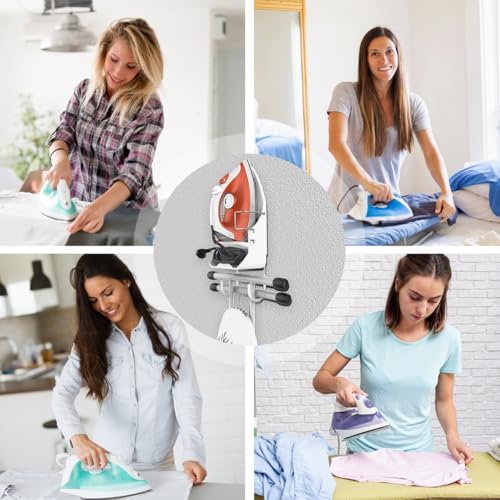 Image of HASTHIP Wall Mount Iron Board Hanger Electric Holder Storage Organizer with Removable Hooks for Household Bathroom Laundry Room 3 PCS