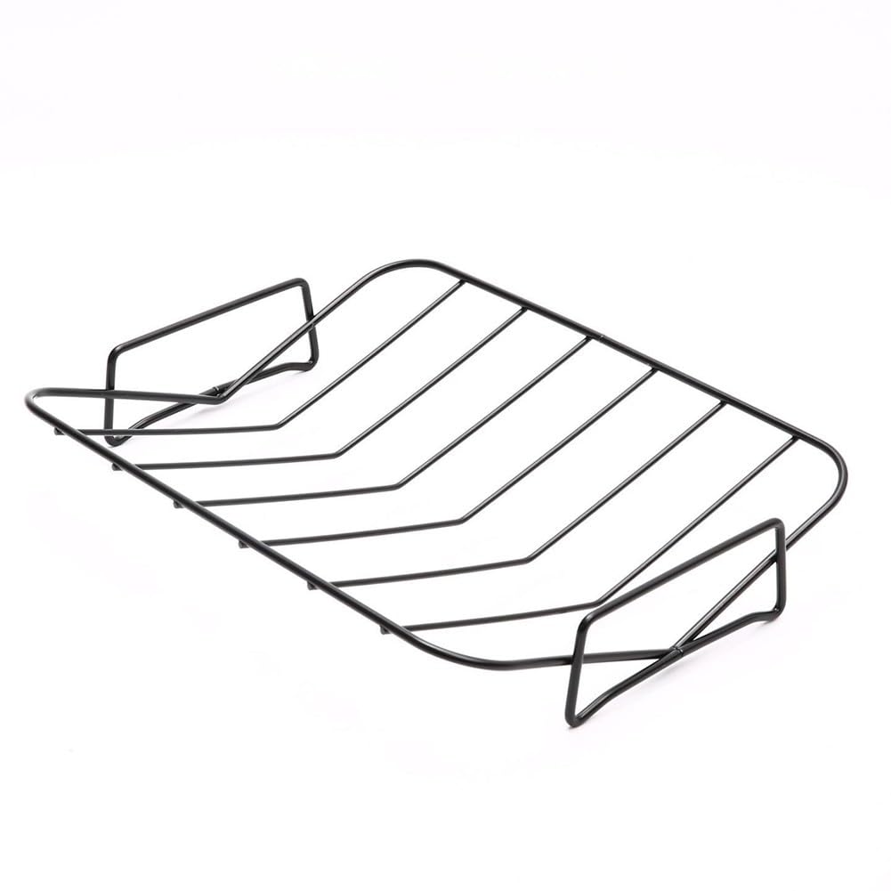 Rejilla de hierro en forma de V para horno y parrilla al aire libre, diseño de barco semicircular para costillas de pollo y pavo, estante negro antiadherente con flujo de aire mejorado, 36