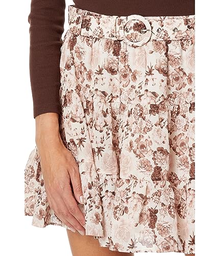 ENGLISH FACTORY Women's Printed Linen Tiered Mini Skirt, M, MULTI3