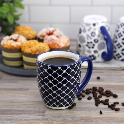 Set de 6 mugs de cerámica 16 oz diseño azul y blanco miniatura 7