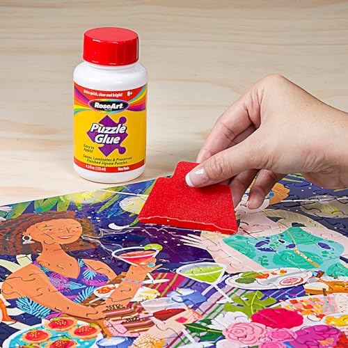 roseart jigsaw puzzle glue with applicator - saves laminates and preserves finished jigsaw puzzles - easy to apply dries quick clear amp bright