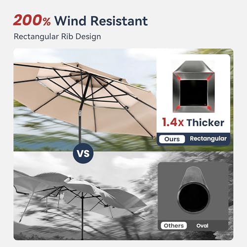 Image of PHI VILLA 10ft Outdoor Patio Umbrella for Outside, 3 Tier Vented Round Market Table Umbrella Windproof for Backyard, Deck, Garden, Beige & Tan(No Base)
