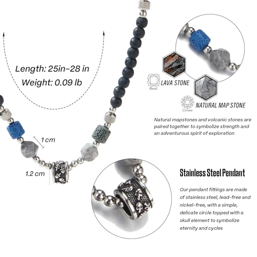 Mens Long Beaded Necklace Natural Stone Bead Necklace with Pendant Costume Jewelry Birthday Gifts for Men3