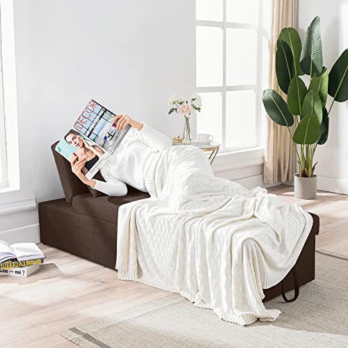 Cozy Castle Sleeper Chair, Convertible Chair Bed, 4 In 1 Ottoman Bed, Pullout Small Sofa Bed, Durable Linen Fabric Chaise Lounge, For Living Room, Brown #TOP6