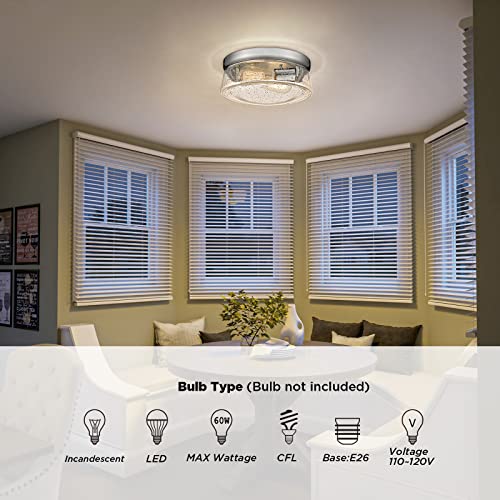 Hopejoy Flush Mount Lighting Fixture, 2-Light Hallway Light Fixtures Ceiling, Close To Ceiling Light Fixtures Brushed Nickel With Seeded Glass For Kitchen Laundry Bedroom Foyer, C601-Sn #TOP1