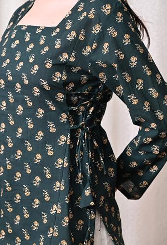 Image of MEERA FAB Women's Floral Printed Cotton Short Kurta Square Neck | Floral Printed Kurta with Full Sleeves | Short Kurti for Women