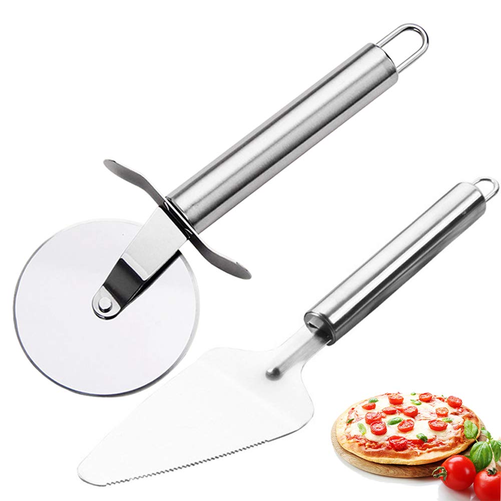 Pizza Cutter Wheel Pizza Server Set Stainless Steel Pizza Slicer Wheel with Handle Sharp Easy Clean Pizza Cutter Ideal for Pizza, Pies, Dough Cookies and Waffles