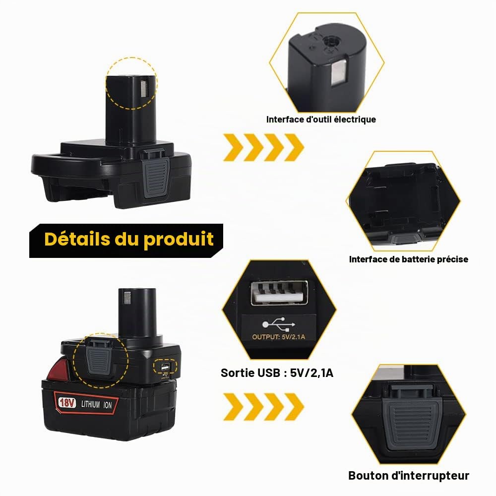 Adaptateur de batterie DM18RL pour Ryobi 18V outils électriques à batterie au lithium, converti avec dewalt 18 V 20 V ou avec milwaukee 18 V batterie Li-ion pour 18V source d'alimentation