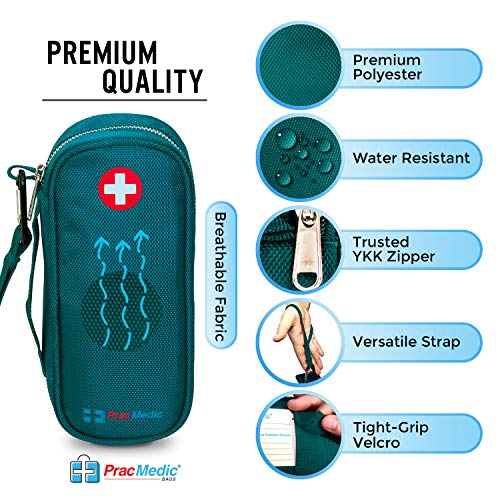PRACMEDIC EpiPen Medicine Case for Emergencies - Fashionable, Insulated, Teal, 8” - Storage Bag Holds 2 EpiPens, Auvi Q, Antihistamine and Medicine - Easy Access (with Alert Tag)