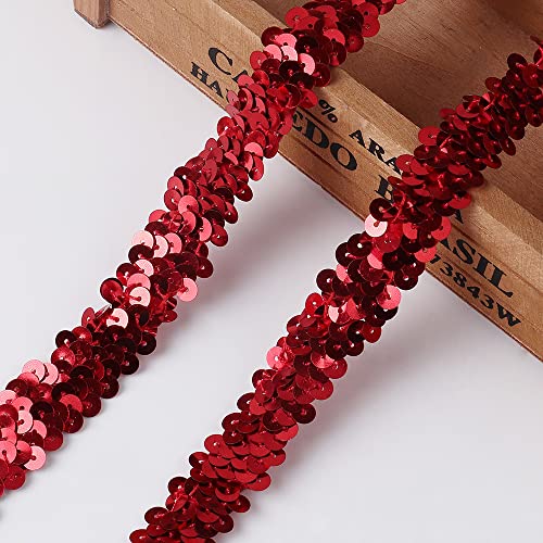 CNFQ 10 yards Elastisches glänzendes Paillettenband Applikation für Hochzeit Kostüm Brautschmuck PVC (Rot)