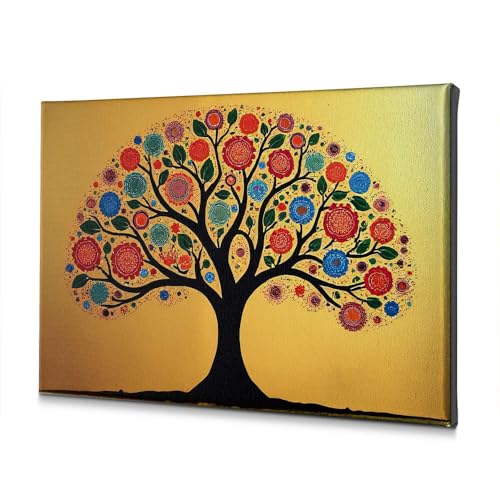 Tableau Arbre de Pâques sur toile déco murale salon motifs branches colorées