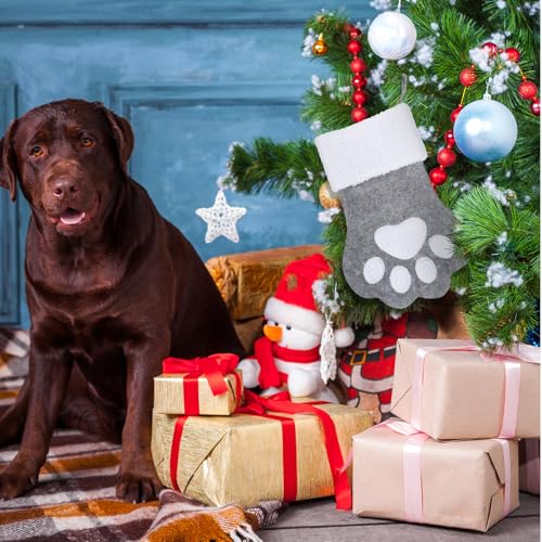 COMNICO Weihnachtsstrumpf Personalisierter Weihnachtssocke Haustierpfoten-Stil für Hunde und Katzen Individuell bestickter Weihnachtsstrumpf zum Aufhängen Weihnachtsdekoration für Hunde (Grau)