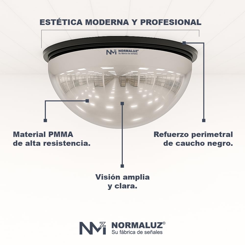 Normaluz Espejo Aumento Convexo 360º para Vigilancia - Máxima Seguridad y Visión Total – Espejo Pared o Techo Redondo con Borde Protector – Ideal para Interiores y Zonas de Paso (60cm)