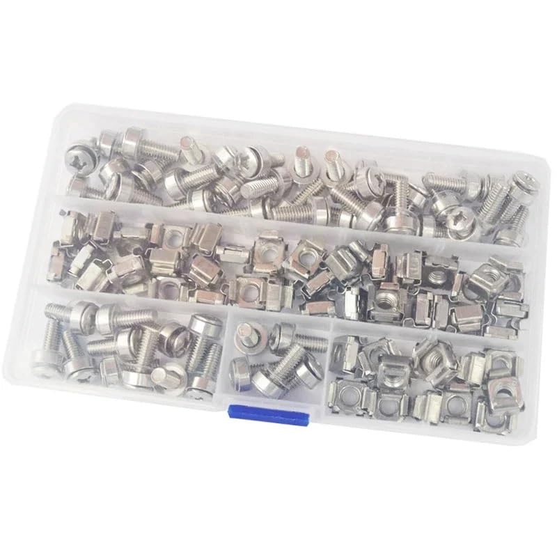 Juego de Tornillos y Arandelas for gabinete de Soporte de Servidor de Montaje de Perno de Jaula de Estante M5 M6, Kit Surtido de enrutadores de estantes, 50 Juegos(M6X16mm (50set))
