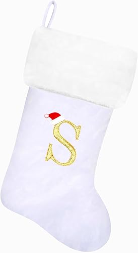 Miniatura 155 de Medias de Navidad con monograma de terciopelo rojo de 20 pulgadas con puño de felpa súper suave blanca, medias de Navidad bordadas personalizadas