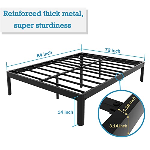 COMASACH California King Bed Frame with Round Corner and Cylinder-Shaped Leg, 3500 lbs Non-Slip Metal Platform Bed Frames No Box Spring Needed, 14 inch Noise-Free Mattress Foundation, Black