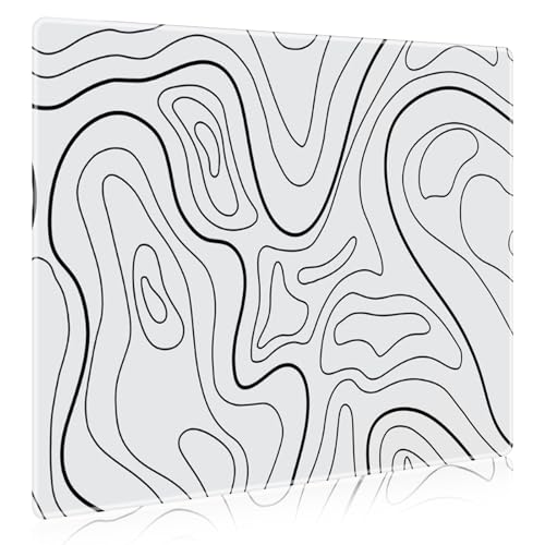 Tapis de souris de jeu en verre trempé blanc topographique DAWNTREES XL pour bureau et gamer