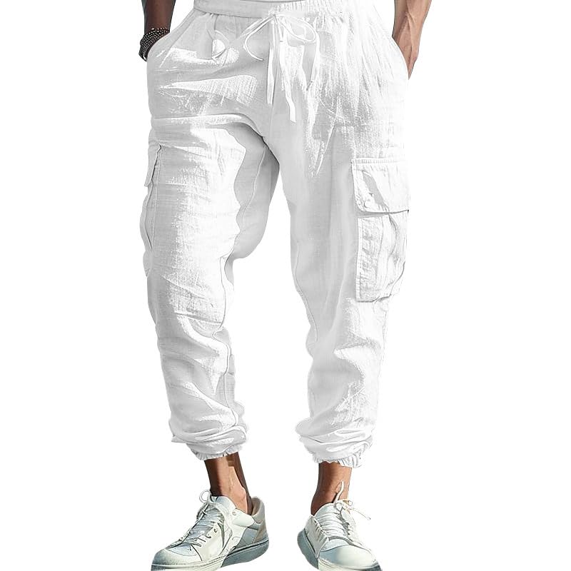 Men's Cargo Sweatpants Drawstring Joggers Relaxed Fit Trousers Stretch Lightweight Comfy Casual Pants with Pockets