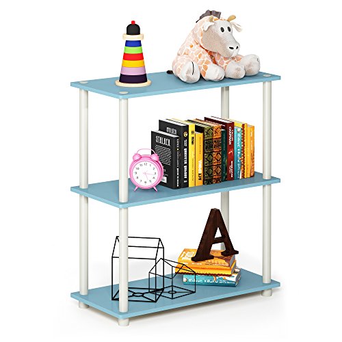 Image of Furinno TURN-N-TUBE Storage Shelves, 3-Tier Book Shelf, Corner Shelf, Toolless Open Shelves, for Organization and Storage, Living Room, Garage, Home Office, Light Blue