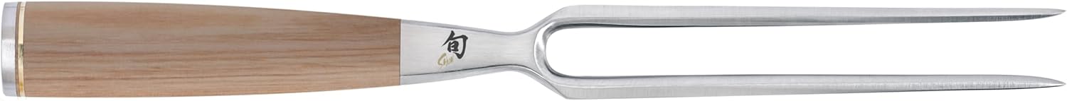 Shun Premier Blonde 6.5" Carving Fork, Handcrafted 2-Prong Stainless Steel Fork, Pair with Shun Premier Slicing Knife for Carving and Serving, Pakkawood Handle