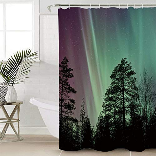 72x78 inches Bathroom Shower Curtain, Aurora Lanscape Fabric Shower Curtain with Hooks, Decorative Bathroom Accessories, Waterproof Machine Washable Bath Curtain - Thumbnail 2
