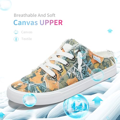 Image of Obtaom Women Canvas Mules Memory Foam Clipper Fashion Sneakers Comfortable Slip-On Mule Backless Holiday Shoes