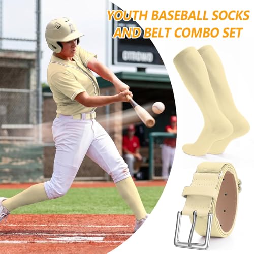 Image of XZQTIVE Baseball Softball Socks and Baseball Softball Belt Combo Set Knee-High Soccer Socks for Kids Youth Adult