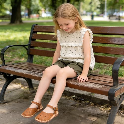 Image of Kolan Toddler Girl Sandals Open Toe Flat Princess Dress Shoes Little Kids