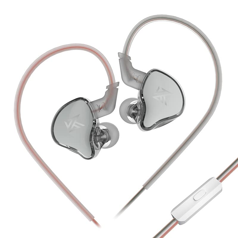 LinsoulKZ EDCX 10mm Dynamic Driver HiFi Wired In-Ear Monitor IEMs Earphone with Stainless Steel Faceplate, Detachable OFC 2PIN Cable for Audiophile (Grey, With Mic)