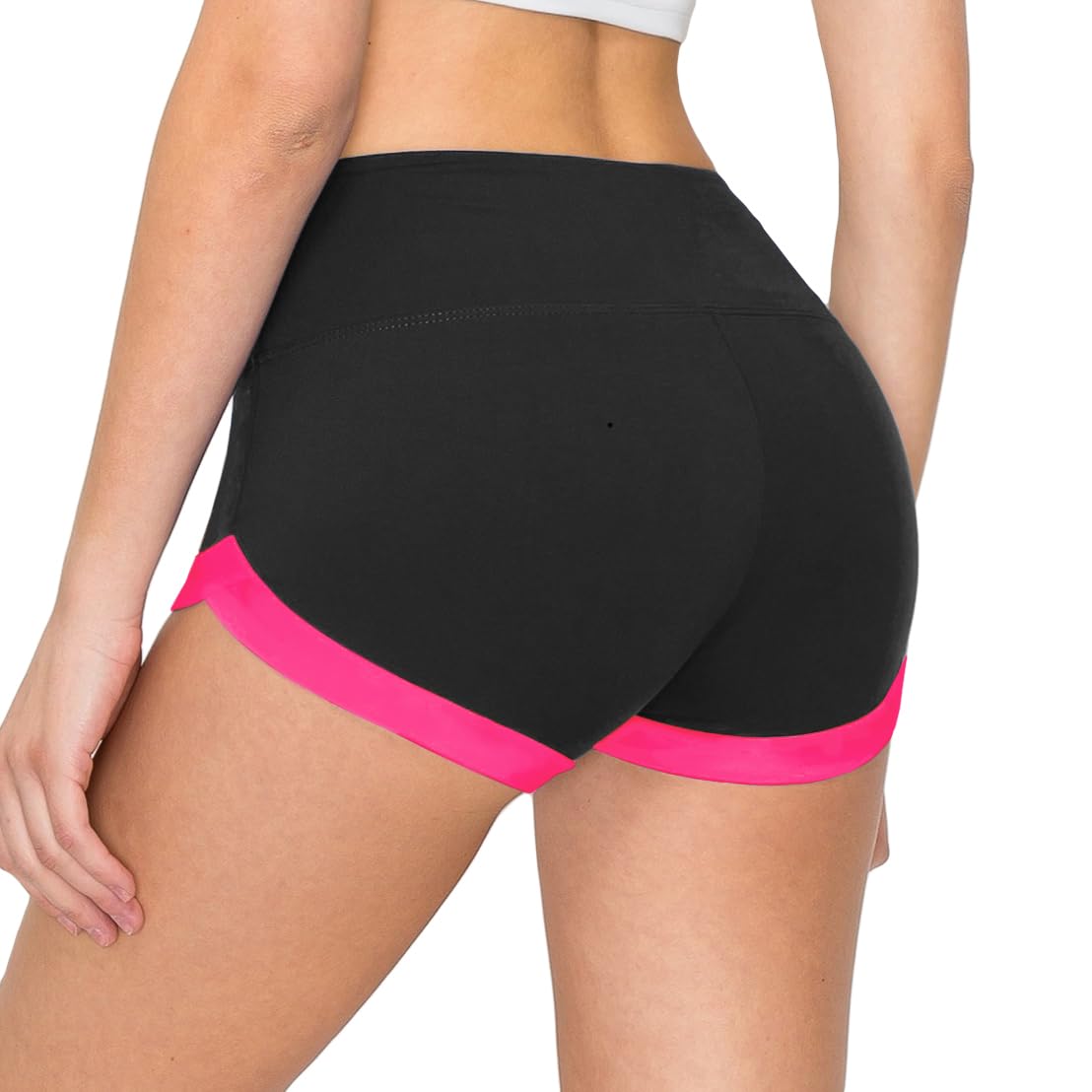 ALWAYS Women's Super Soft Casual Yoga Workout Shorts with Hem Black Neonpink S
