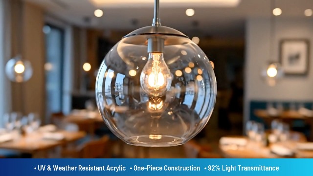 Image of KASTLITE 12 inch Acrylic Globe Pendant Light Fixture, 8W 3000K Filament LED Bulb, Ceiling Mount - Kitchen Pendant Lighting Over Island, Hanging Dining Light, Living Room Lamp - Bronze Shade, Black Base