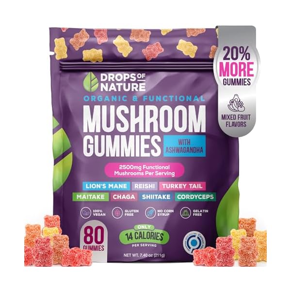 Ashwagandha & Lion's Mane Supplement Gummies Comprehensive Mushroom Supplement for Cognitive
