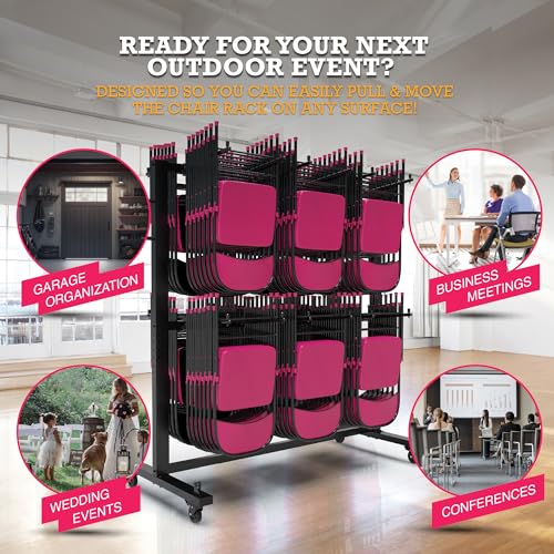 Folding Chair Rack Cart - Storage Dolly With Wheels, Heavy Duty Holder for 84 Chairs or 12 Tables of 900 LBS Capacity - Includes Outdoor Cover