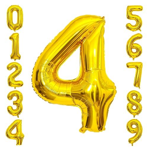 Image of Gold Number Balloons Birthday Balloons - Giant Gold Number 4 Balloon 40 inch, Numbers Balloon Birthday Decorations, Gold Party Supplies for Women Men
