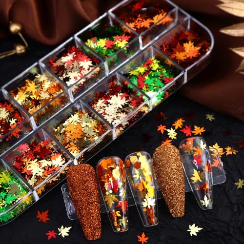 GZMAYUEN 3D Holographic Glitter Fall Nail Art Maple Leaf Sequins...