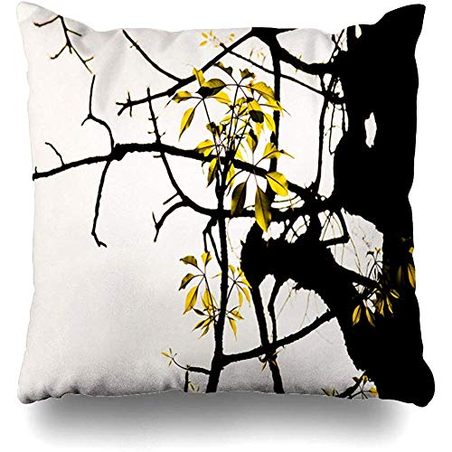 Fodera per cuscino da tiro 16x16 (40 x 40 cm) Foglie Ramo Albero Natura Federa dorata
