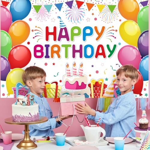 Image of Happy Birthday Banner - Birthday Decorations for Kids Colorful Birthday Party Banners Welcome Happy Background Sign for Theme Party Decorations Indoor Outdoor
