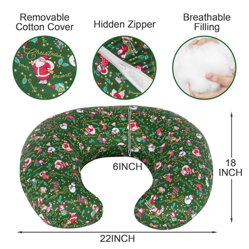 Image of x-vesolje Nursing Pillow, Breastfeeding Pillow with Removable Cover, Ergonomic Breast Feeding Pillow, Baby Feeding Support Pillow for Mom Easier Breastfeeding- Original Size /Christmas