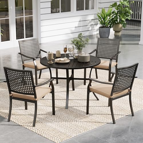 Image of Sophia & William Round Patio Table and Chairs Set, Outdoor Dining Set for 4, 5 Piece Metal Patio Furniture, 42 inch Black Table(Beehive)