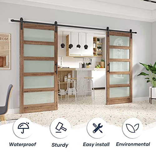 Image of FREDBECK 68 x 84 inch Frosted Glass Barn Doors with Hardware Kit Included